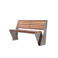 Modern Style Bus Stop Bench Stainless Steel Long Seat Wooden Benches